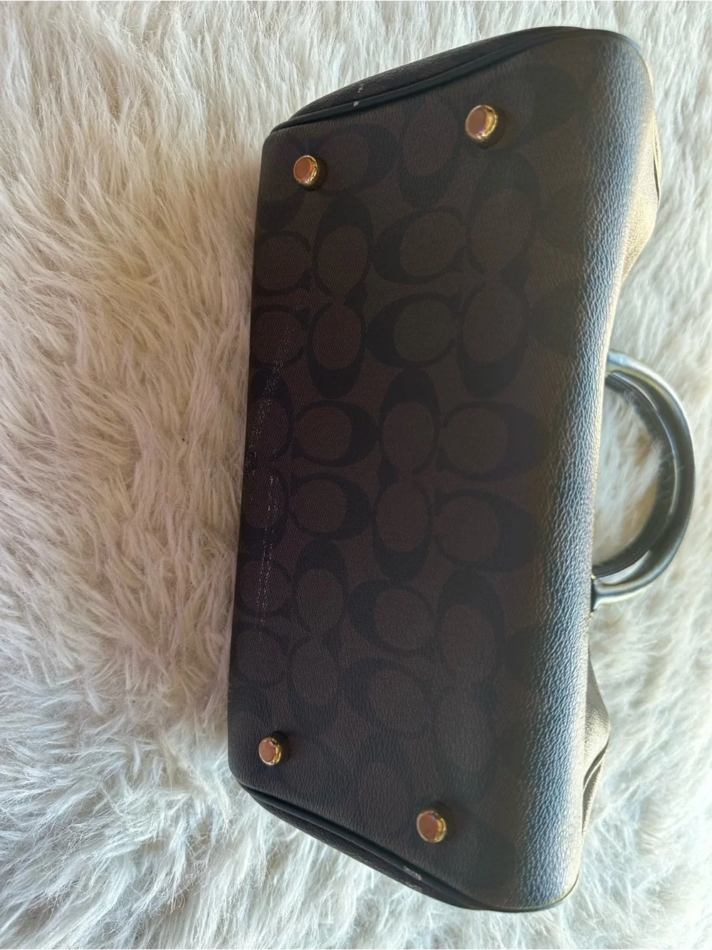 Coach signature Rowan Black Brown Mini Satchel with Gold Logo missing strap